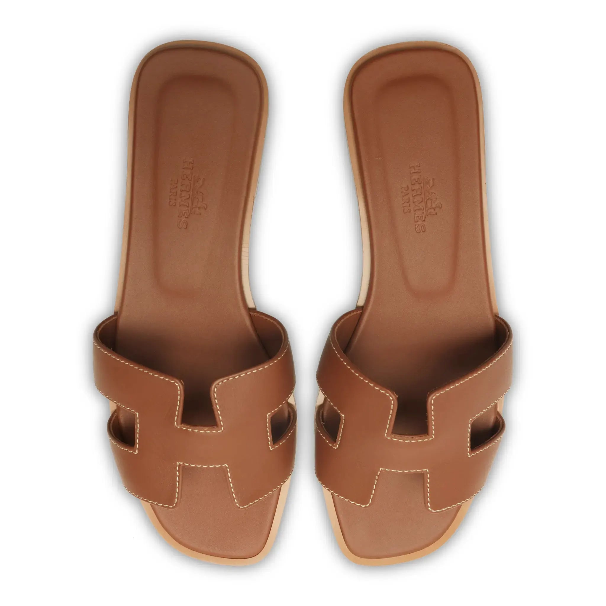 Upper View of Hermes Paris Oran Gold Sandal (Minor Dents)